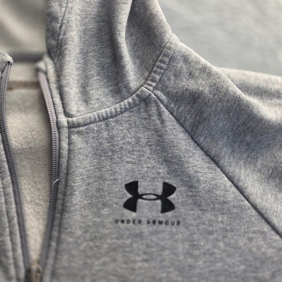 Under Armour Gray Full Zip Hoodie Sweatshirt Men's MD Loose Fit Logo Sleeve - Picture 3 of 8